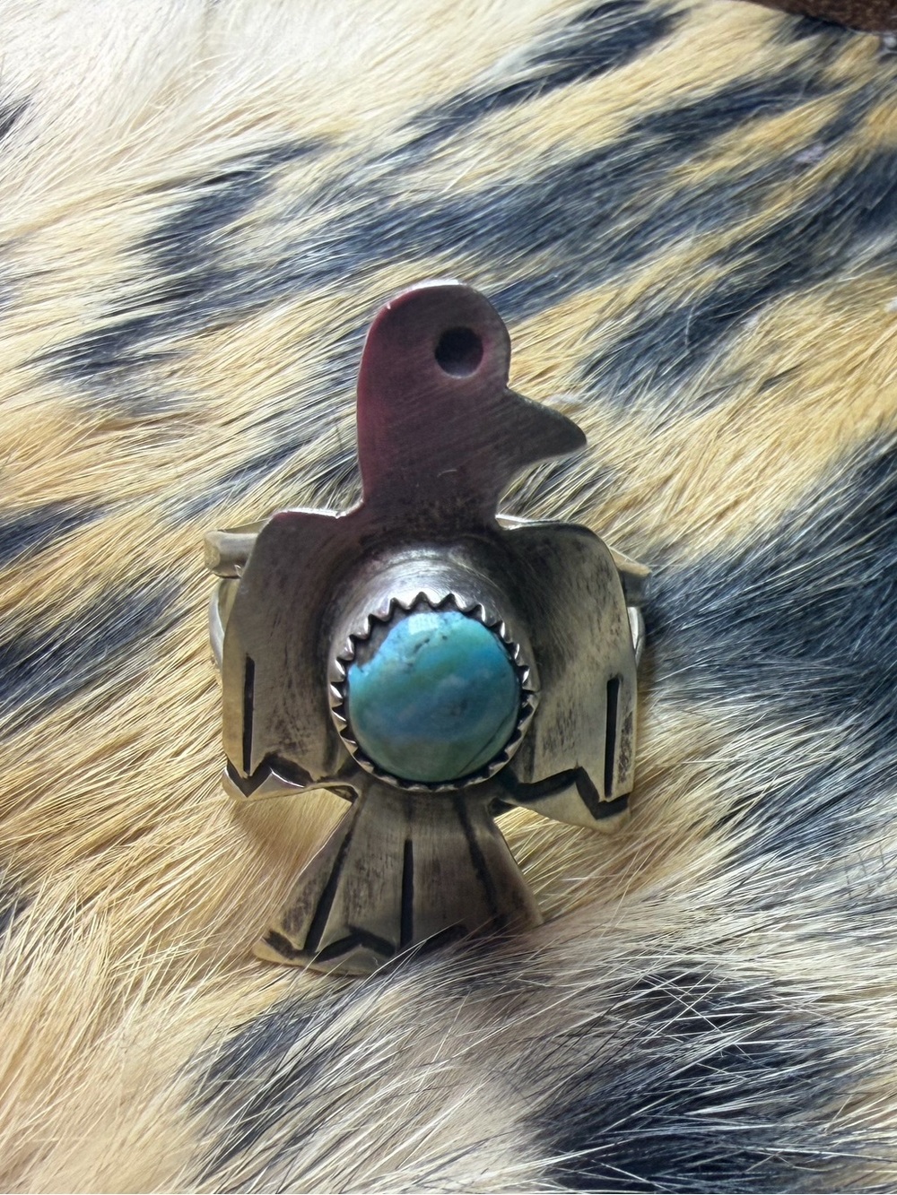 Native Turquoise Thunder Bird Ring